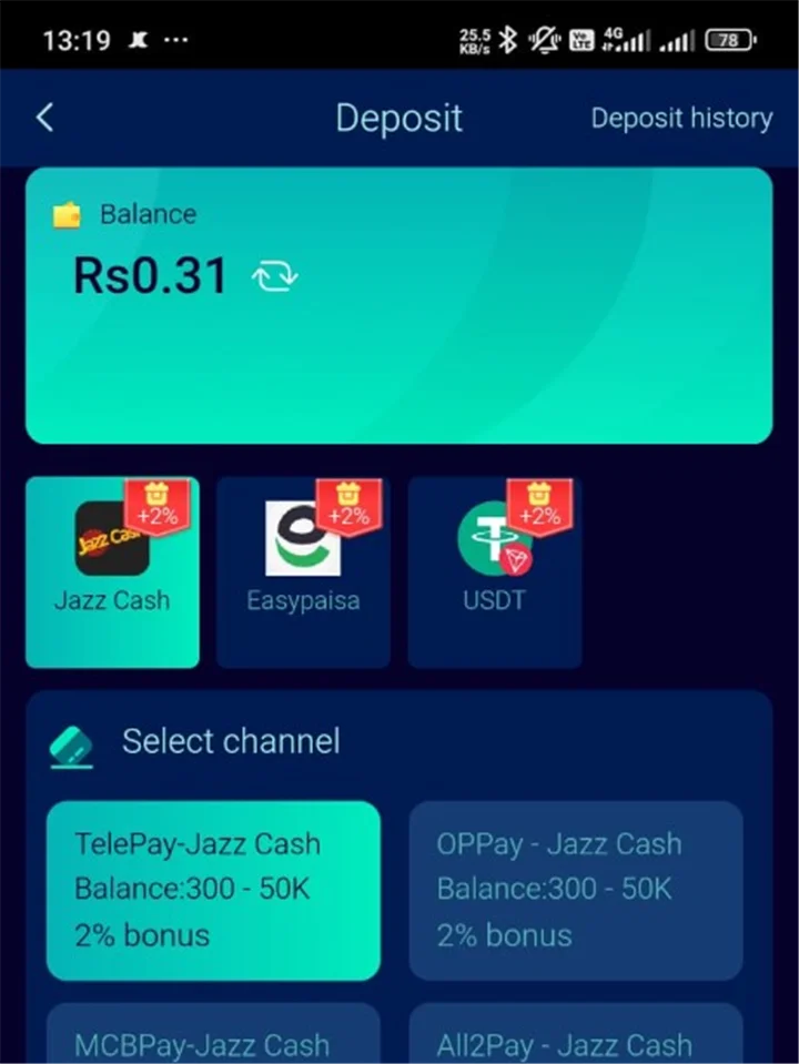92Pak deposit screen Pakistan 2026